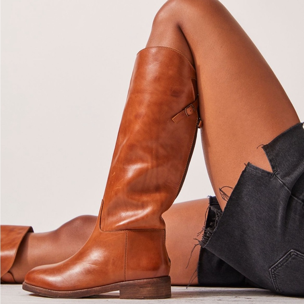 Free People Everly Equestrian Leather Boots NIB 39 (8.5) Saddle Tan festival